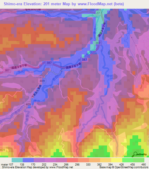 Shimo-era,Japan Elevation Map