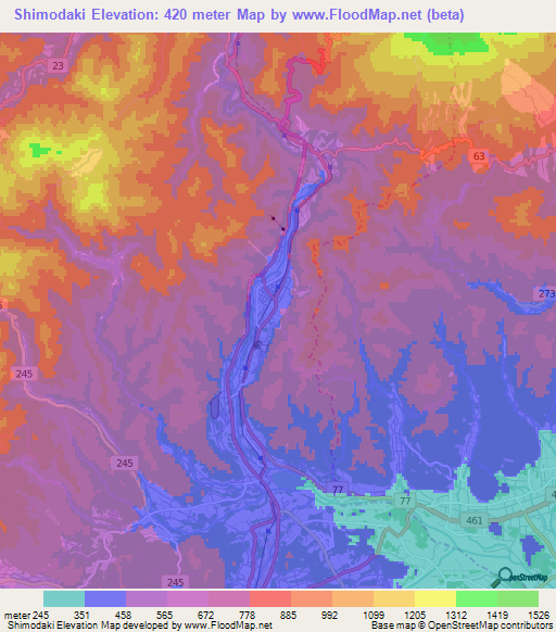 Shimodaki,Japan Elevation Map