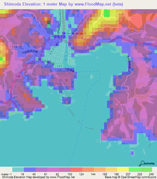 Shimoda,Japan Elevation Map