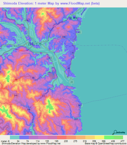 Shimoda,Japan Elevation Map