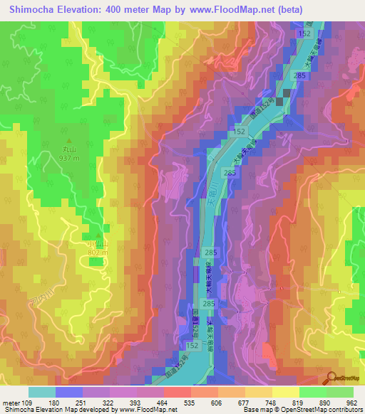 Shimocha,Japan Elevation Map