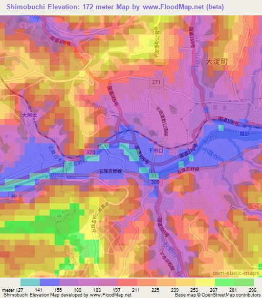 Shimobuchi,Japan Elevation Map