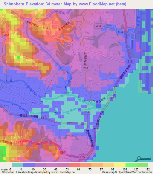 Shimobaru,Japan Elevation Map