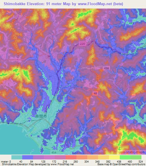 Shimobakke,Japan Elevation Map