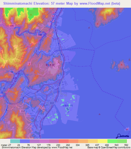Shimminatomachi,Japan Elevation Map