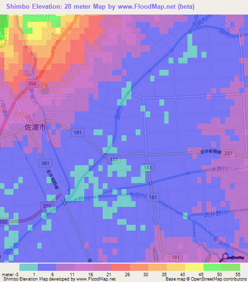 Shimbo,Japan Elevation Map
