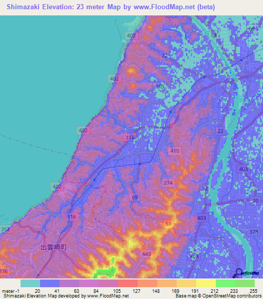 Shimazaki,Japan Elevation Map