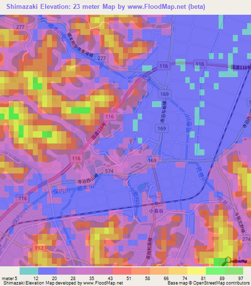 Shimazaki,Japan Elevation Map
