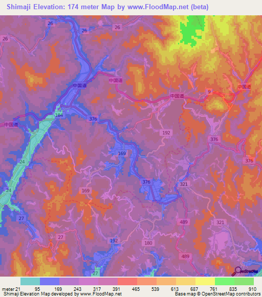 Shimaji,Japan Elevation Map