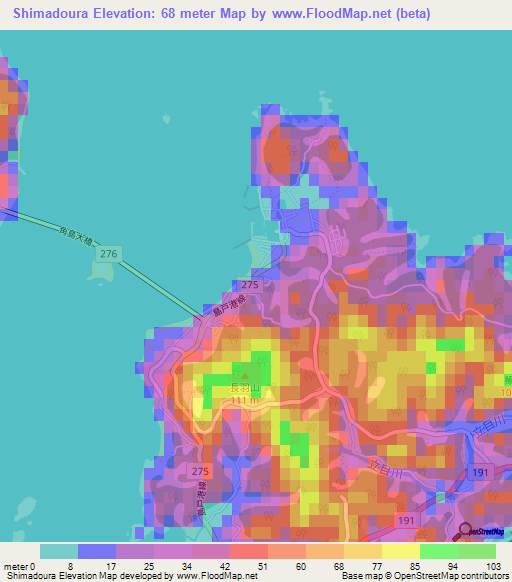 Shimadoura,Japan Elevation Map
