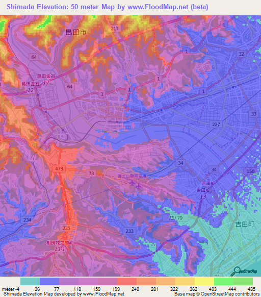 Shimada,Japan Elevation Map
