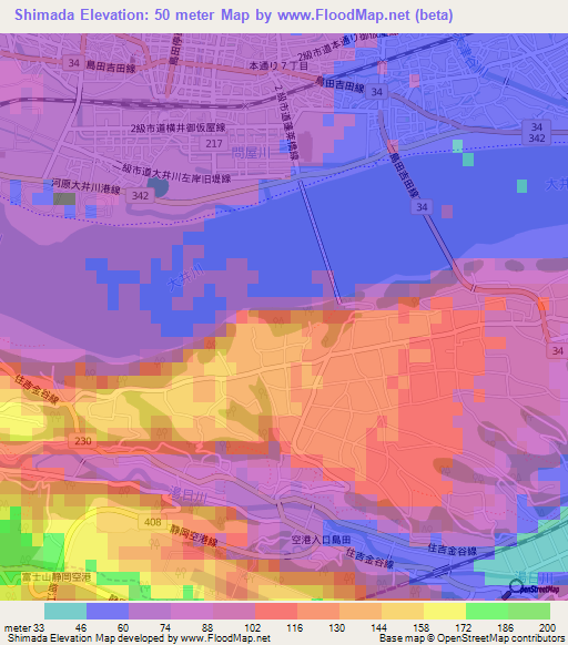 Shimada,Japan Elevation Map