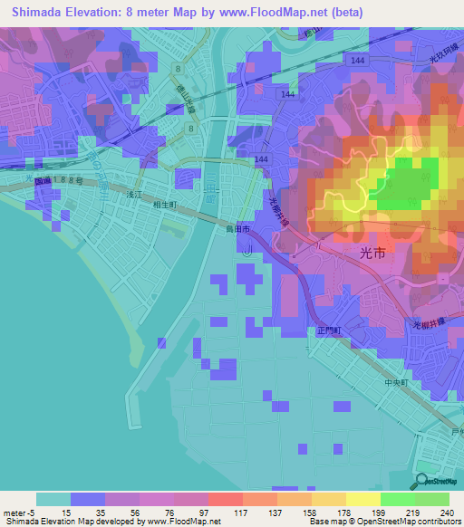 Shimada,Japan Elevation Map