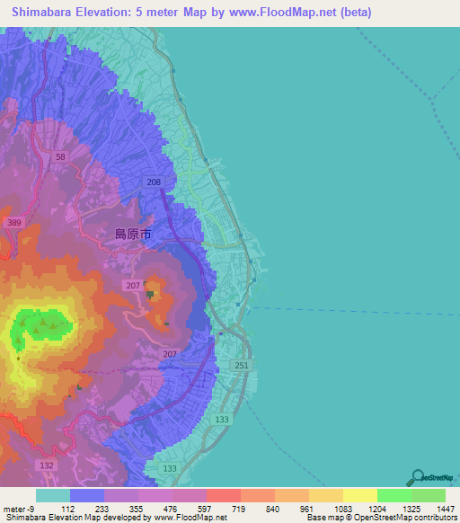 Shimabara,Japan Elevation Map