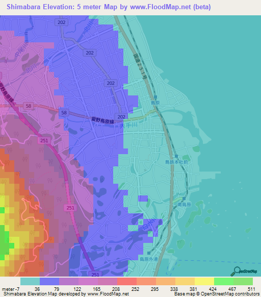 Shimabara,Japan Elevation Map