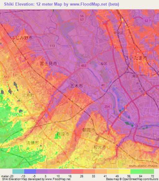 Shiki,Japan Elevation Map