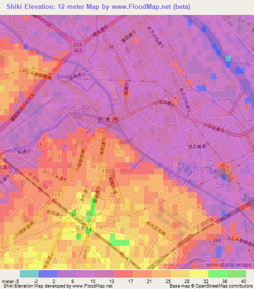 Shiki,Japan Elevation Map