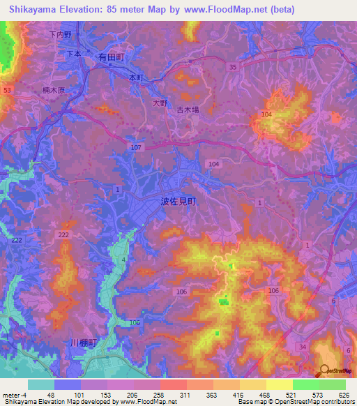 Shikayama,Japan Elevation Map