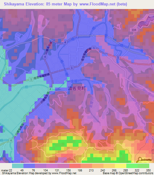 Shikayama,Japan Elevation Map