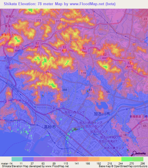 Shikata,Japan Elevation Map