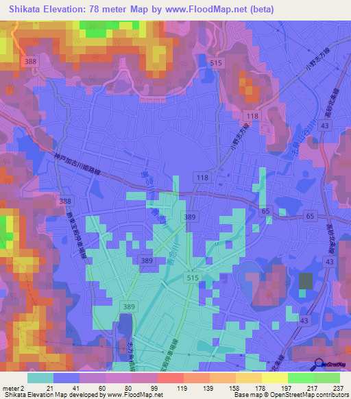 Shikata,Japan Elevation Map