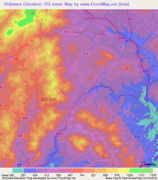 Shijiwara,Japan Elevation Map