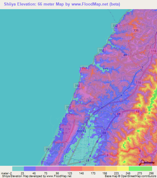 Shiiya,Japan Elevation Map