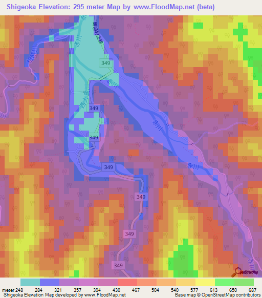Shigeoka,Japan Elevation Map