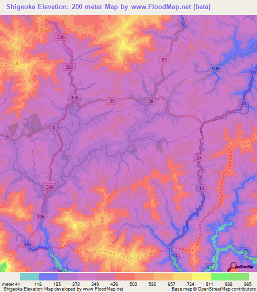 Shigeoka,Japan Elevation Map