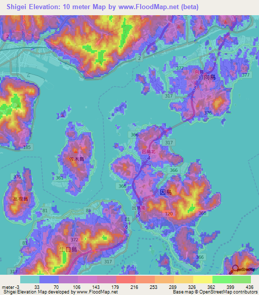 Shigei,Japan Elevation Map