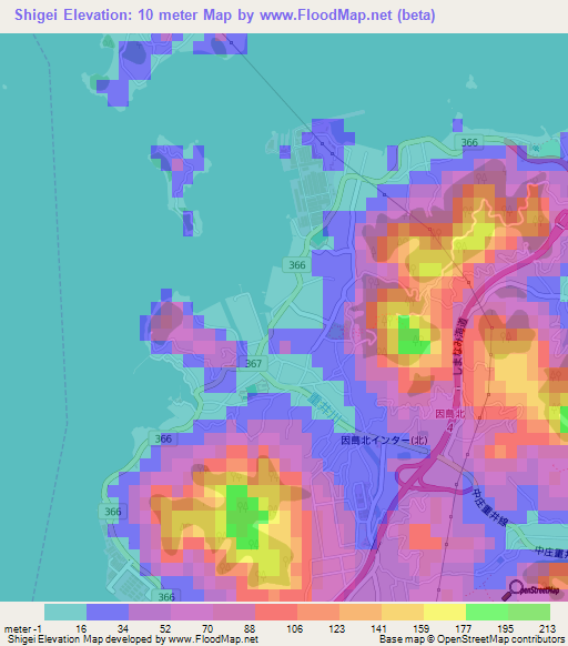 Shigei,Japan Elevation Map