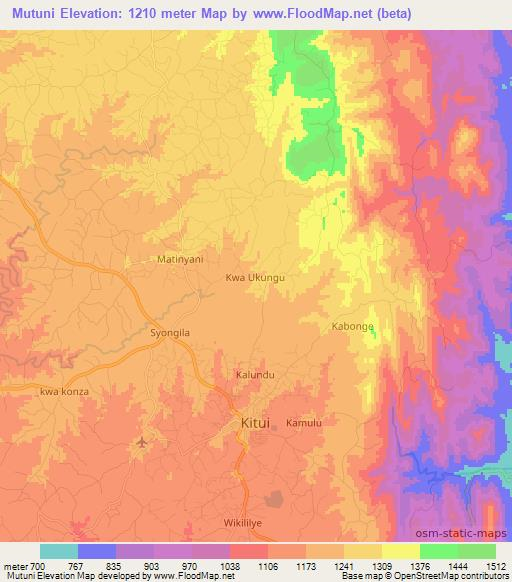 Mutuni,Kenya Elevation Map