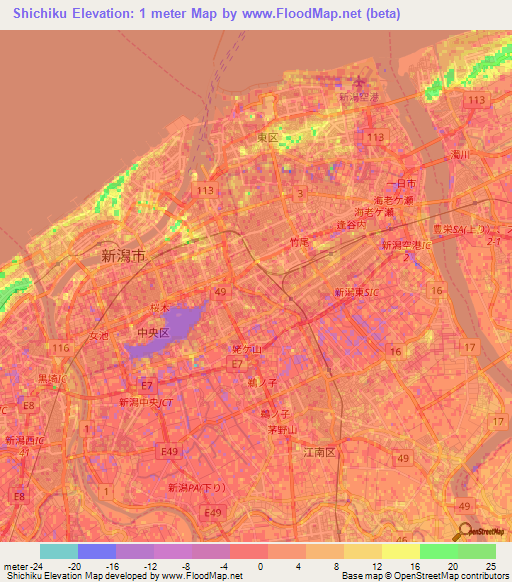Shichiku,Japan Elevation Map