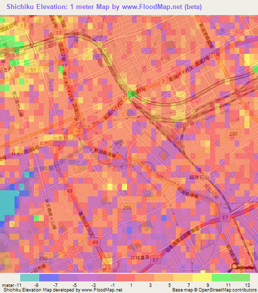 Shichiku,Japan Elevation Map