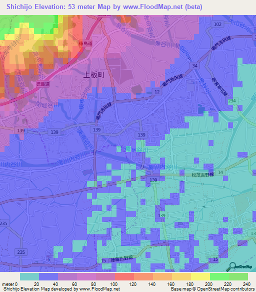 Shichijo,Japan Elevation Map