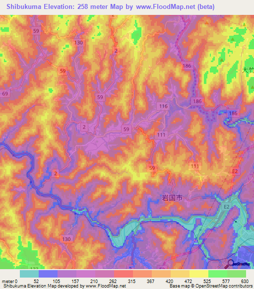 Shibukuma,Japan Elevation Map