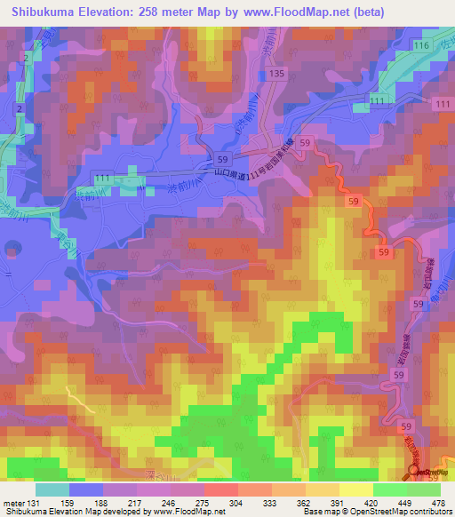 Shibukuma,Japan Elevation Map