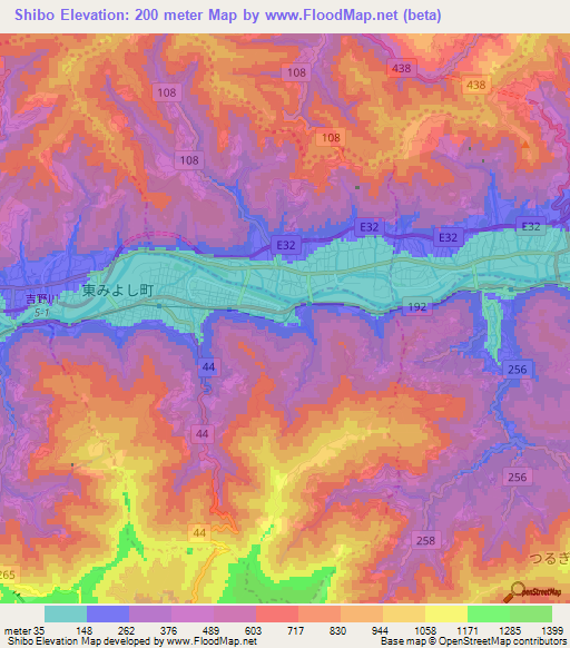 Shibo,Japan Elevation Map