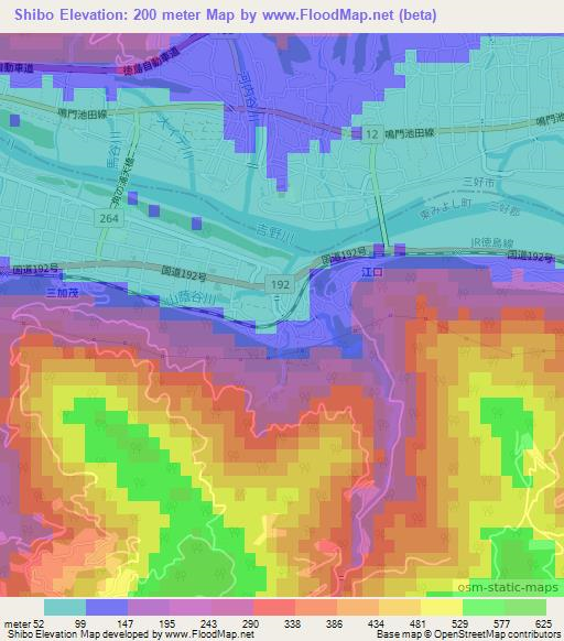 Shibo,Japan Elevation Map
