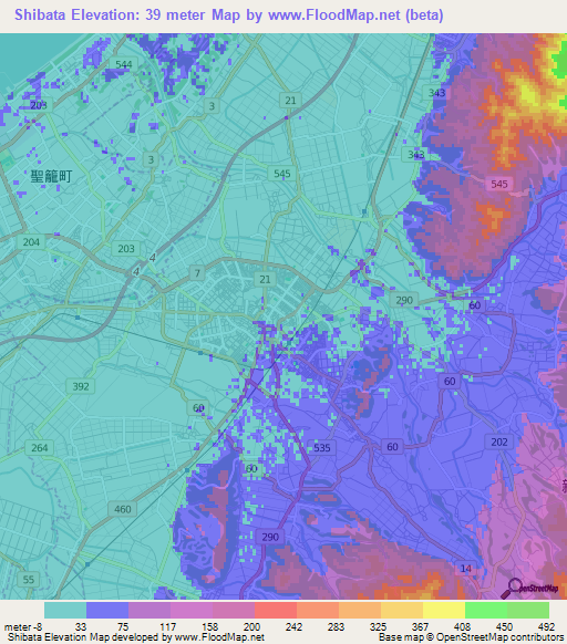 Shibata,Japan Elevation Map