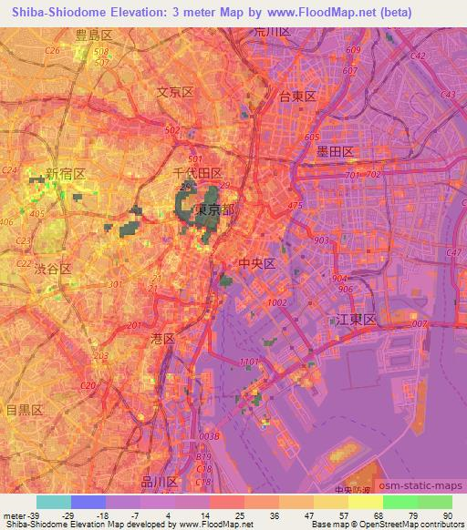 Shiba-Shiodome,Japan Elevation Map