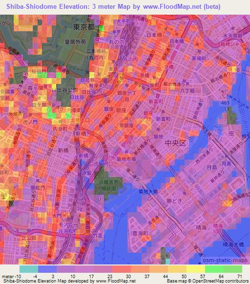 Shiba-Shiodome,Japan Elevation Map