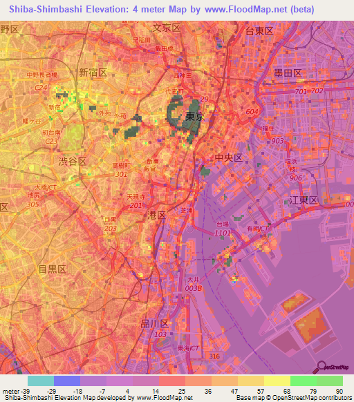 Shiba-Shimbashi,Japan Elevation Map