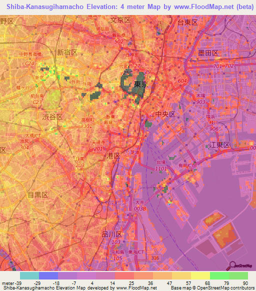 Shiba-Kanasugihamacho,Japan Elevation Map