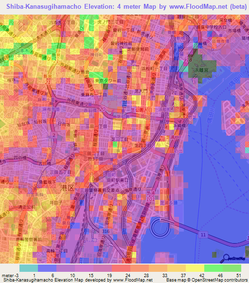 Shiba-Kanasugihamacho,Japan Elevation Map
