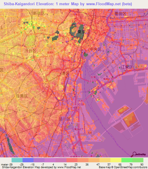 Shiba-Kaigandori,Japan Elevation Map