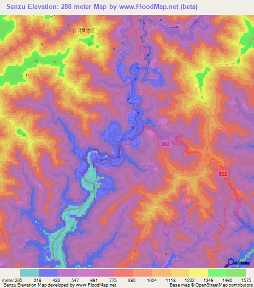 Senzu,Japan Elevation Map