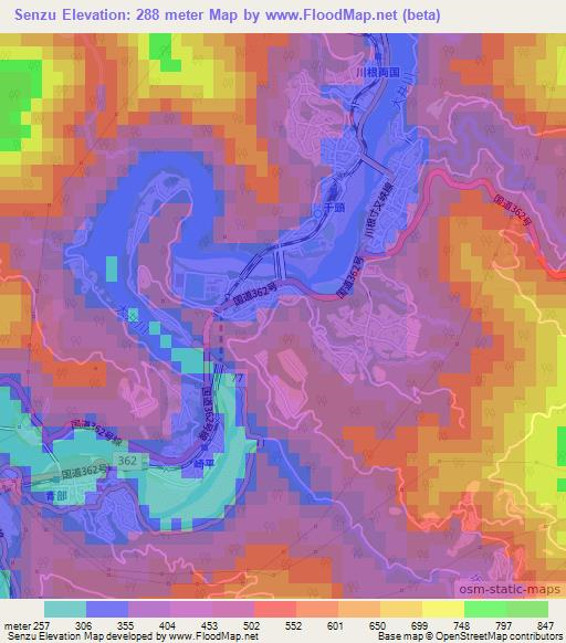 Senzu,Japan Elevation Map