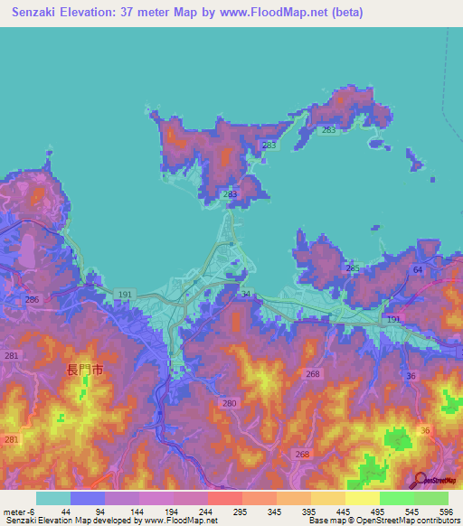 Senzaki,Japan Elevation Map