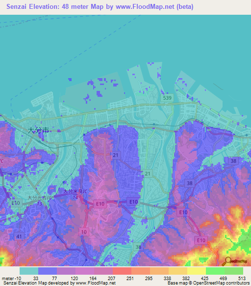 Senzai,Japan Elevation Map